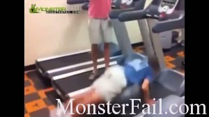 Guy jumps on a treadmill holding a yoga ball fail he bounces right off into a backward cartwheel